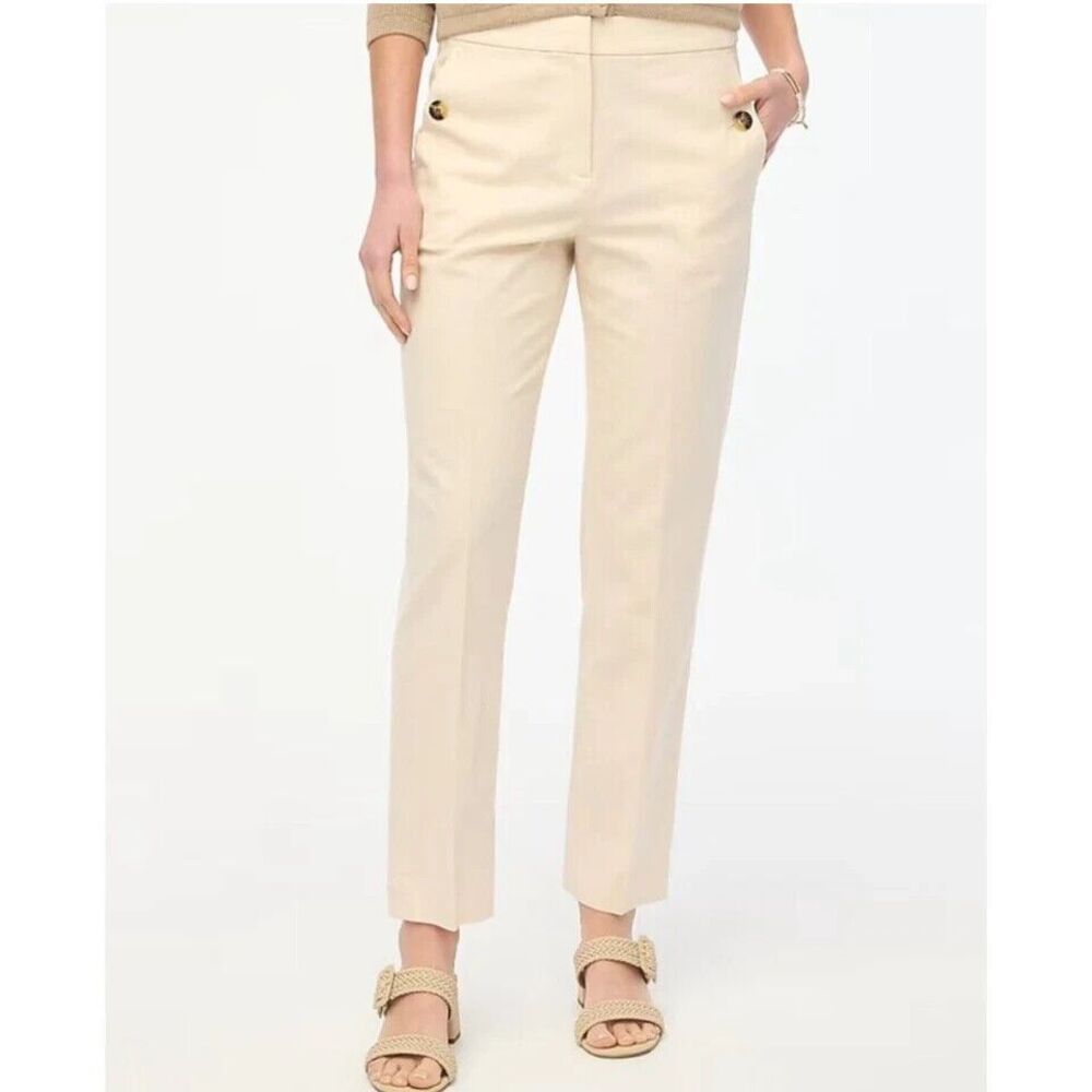 J Crew Linen-Cotton Blend Sailor Pants Womens 6 Beige Elastic Waist Beach